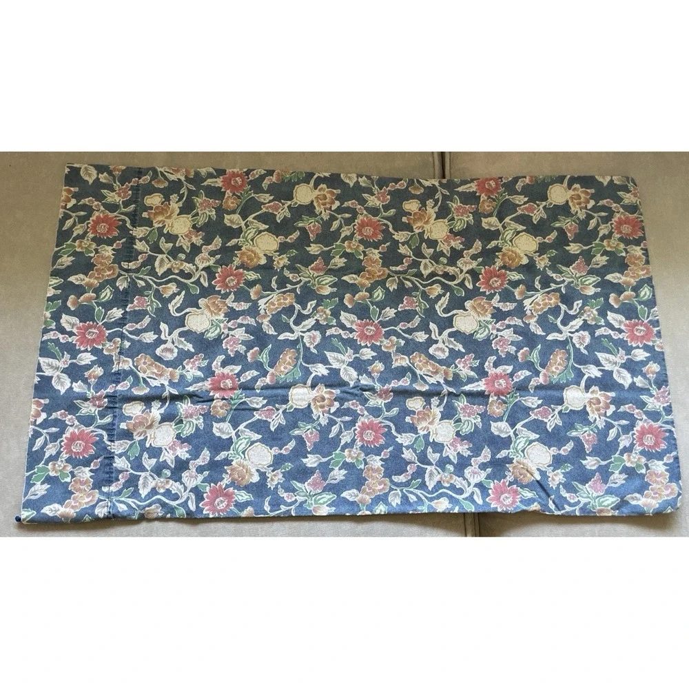 Vintage Ralph Lauren Jardin Queen Flat Sheet & 2 Standard Pillowcases FLAWED